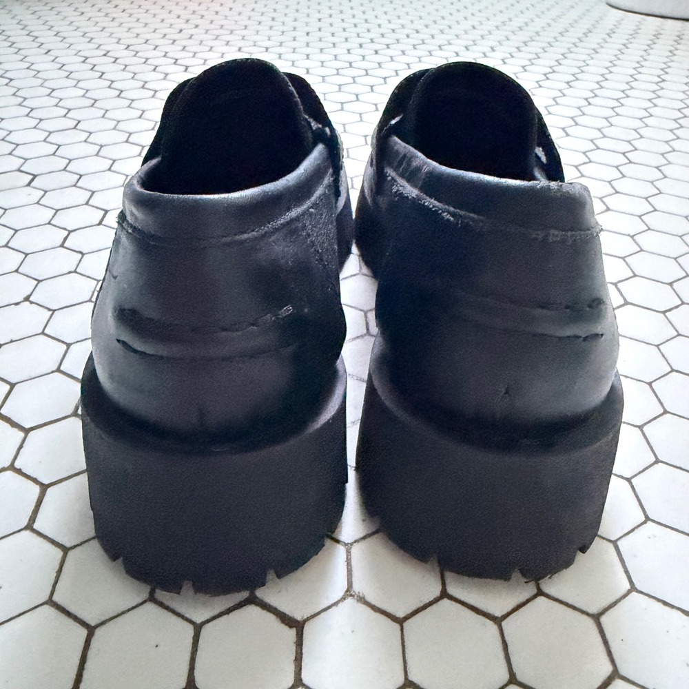 Steve Madden Loafers Black Leather Chunky Lug Sole Platform Penny Shoes 8 - Picture 3 of 6